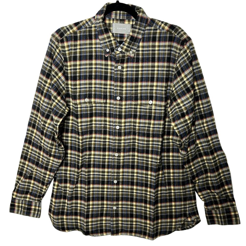 Everlane The Brushed Flannel Shirt Beech Plaid Button Down Pocket Men Medium NWT